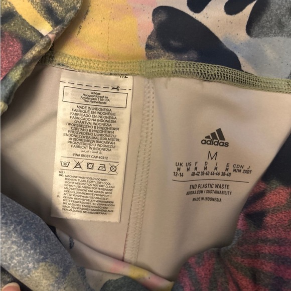 adidas Floral Print High-Waist Leggings in Navy, Pink, Yellow - Picture 3 of 3